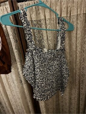 Old Navy Navy and White Floral Smocked Tank
